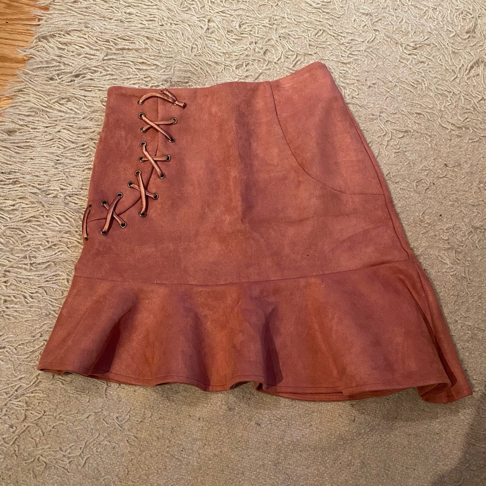 Suede Asymmetrical Hippie Vintage Style Lace Skirt